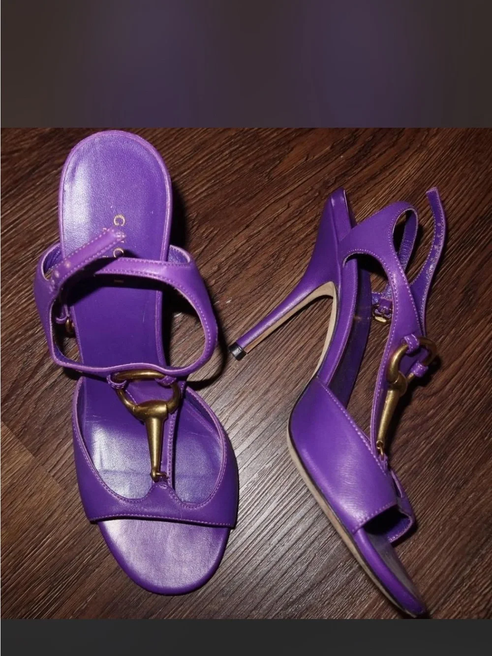 Gucci Purple Leather Horsebit Heeled Sandals - Picture 3 of 4